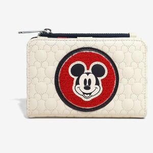 NWT Disney Loungefly Mickey Mouse Quilted Chenille Patch Bifold Wallet Cream Red